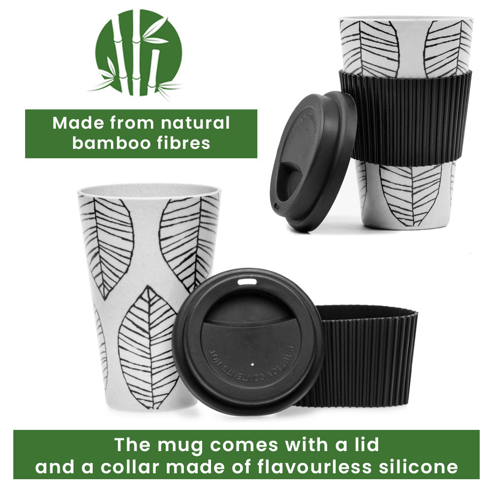Taza de café ecológica de bambú con tapa de silicona y agarre térmico - 425 ml