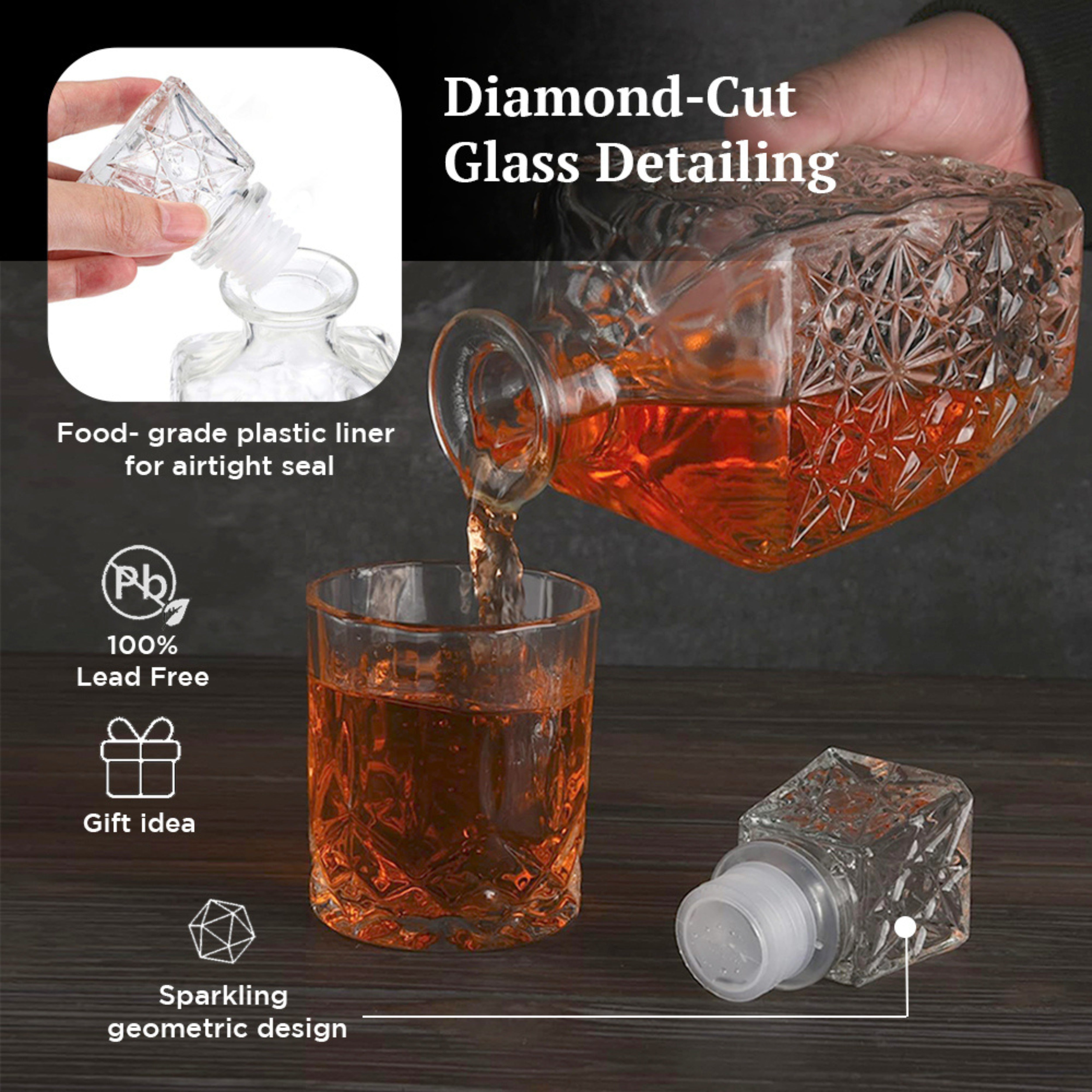 Whisky-Dekanter mit luftdichtem Deckel – 900 ml – Diamantschliff