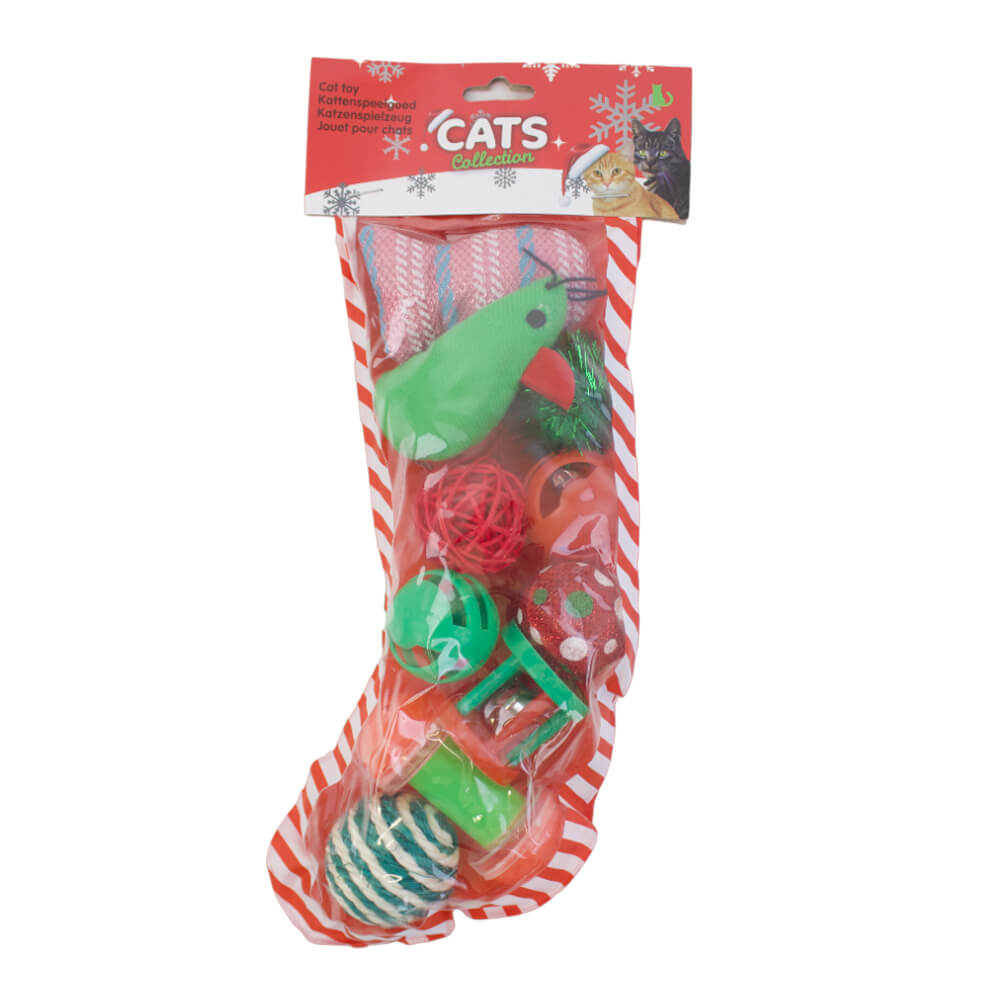 Juguetes para gatos con calcetín navideño - Juego de 10
