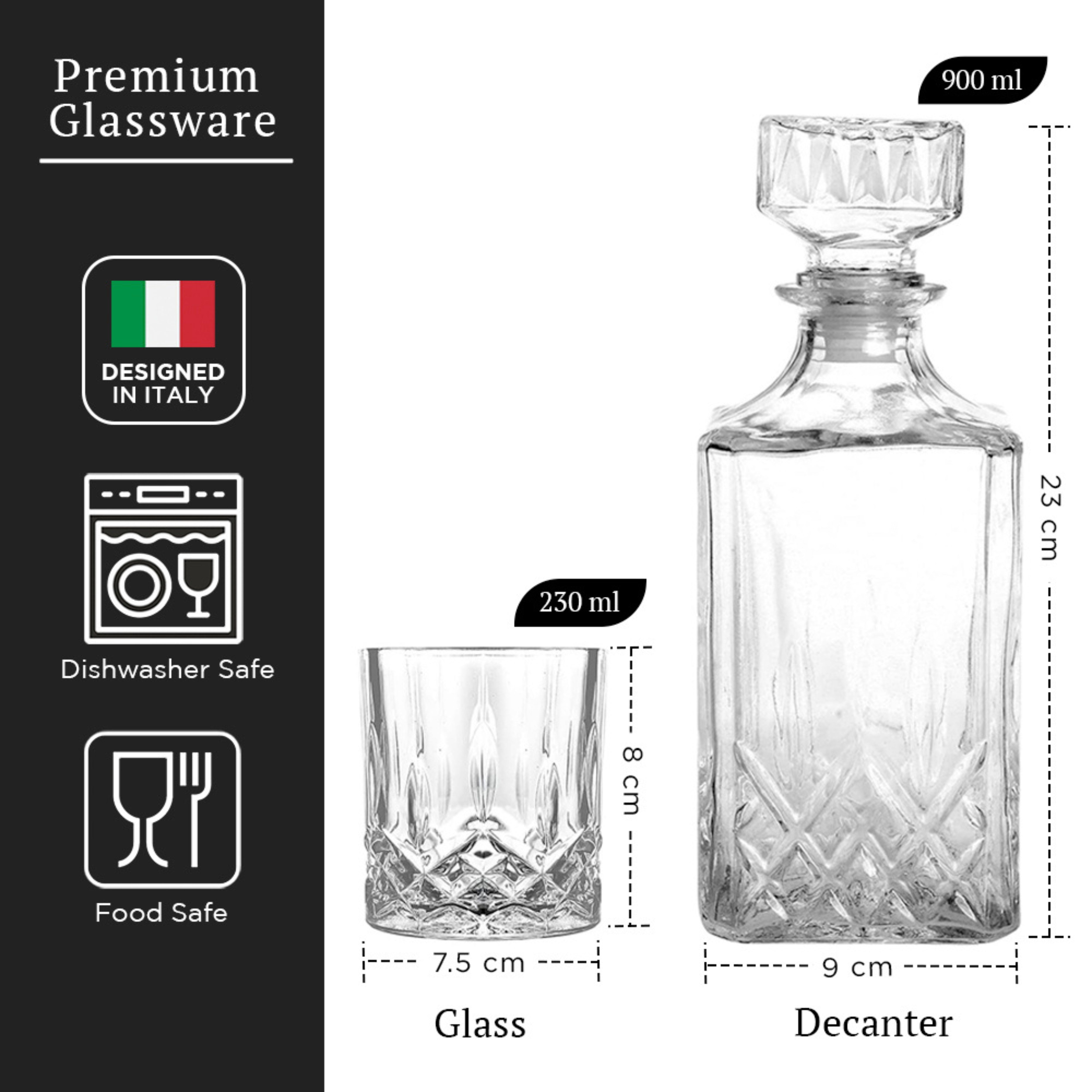 Whisky-Dekanter 900 ml mit 4 Gläsern 230 ml – Geschenkset – Diamantschliff