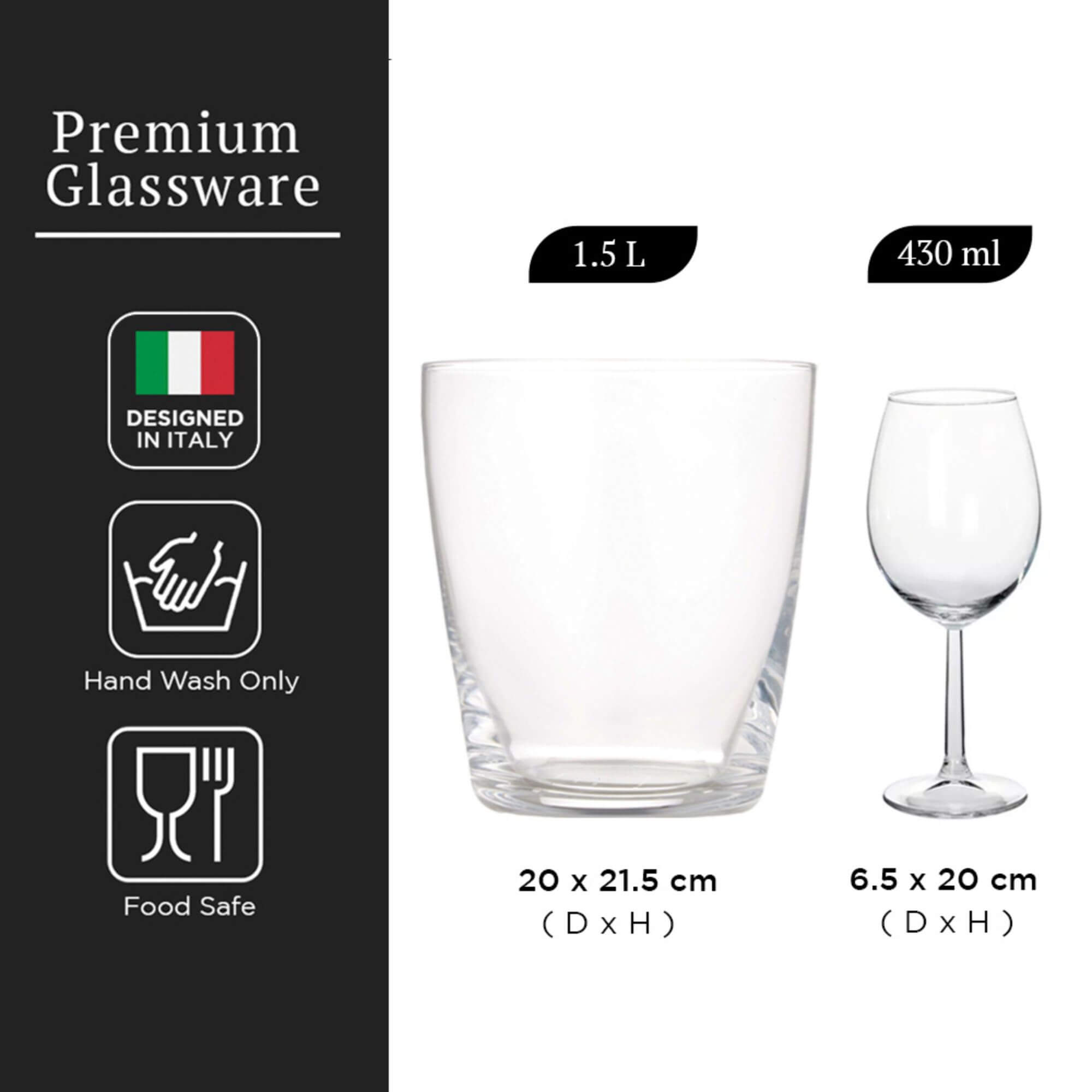 4 Weingläser 430 ml und 1,5 Liter Eiskübel aus Glas – Geschenkset für Weißwein