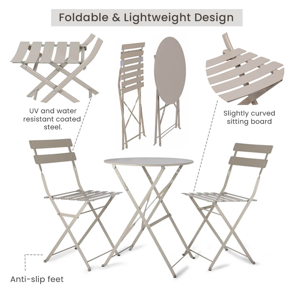 Bistrostühle und Tisch aus Metall – 3er-Set – faltbares Design