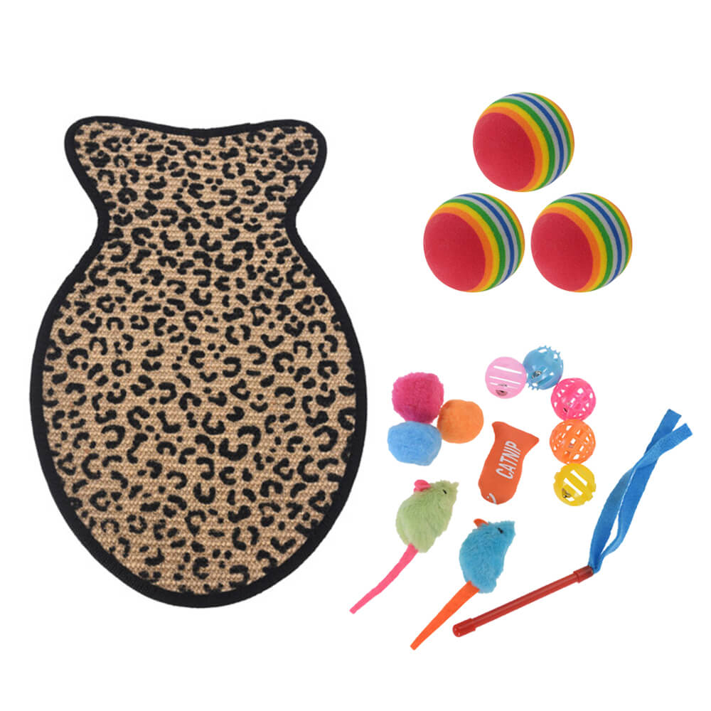Kit de juguetes para gatos: tapete para rascar y juguetes