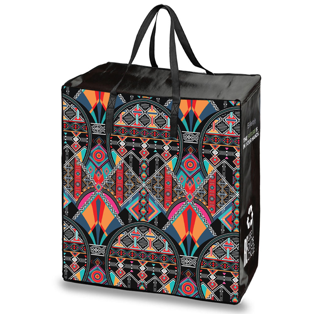 Shopper Bag Reutilizable Laminado Taxi Bag con Cremallera - Diseño Étnico Geometría