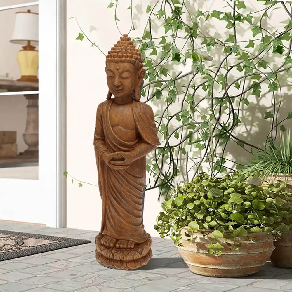 Stehender Buddha mit Holzoberfläche – 48 cm