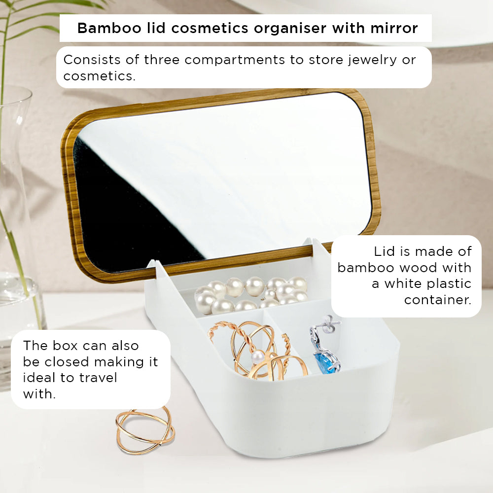 Umweltfreundlicher Make-up-Organizer mit Bambusdeckel und Spiegel