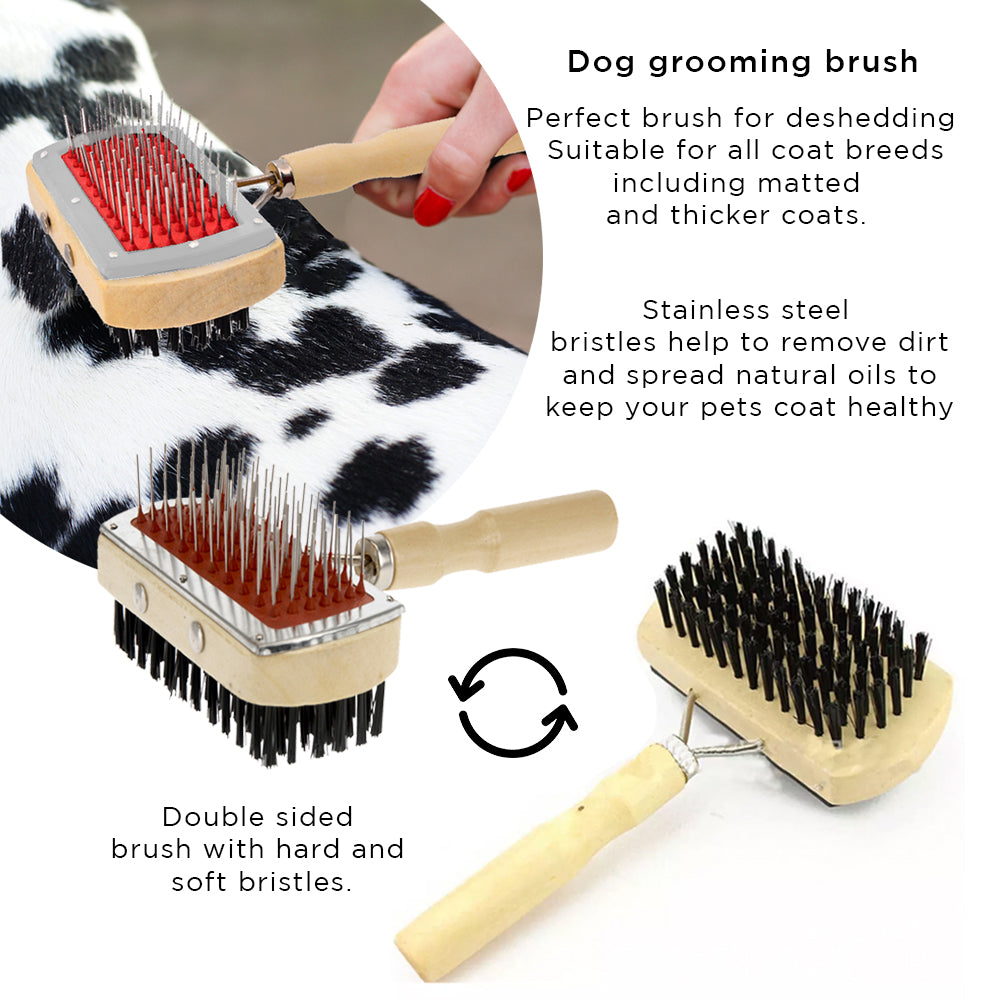 Hundebürste aus Holz mit harten und weichen Borsten – doppelseitige Bürste 