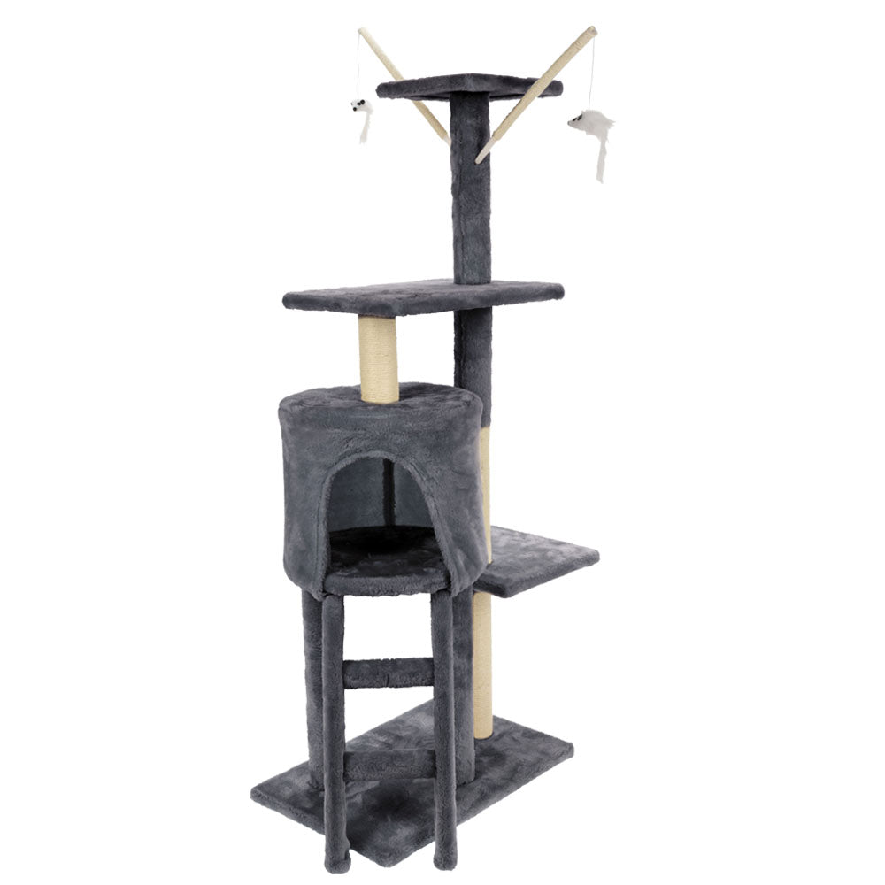 Cama para gatos con torre rascadora y juguetes - 110 cm