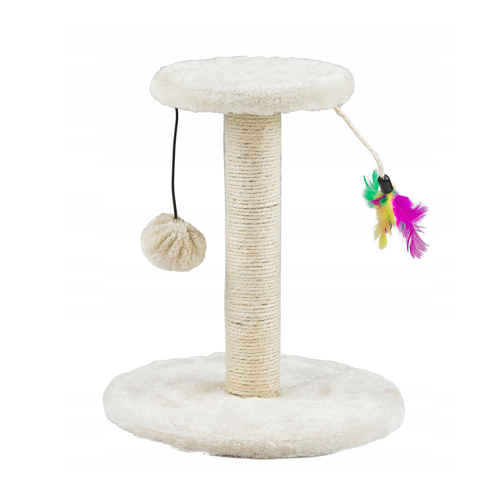 Kratzbaum für Katzen mit Spielzeugball und Feder – 30 cm 