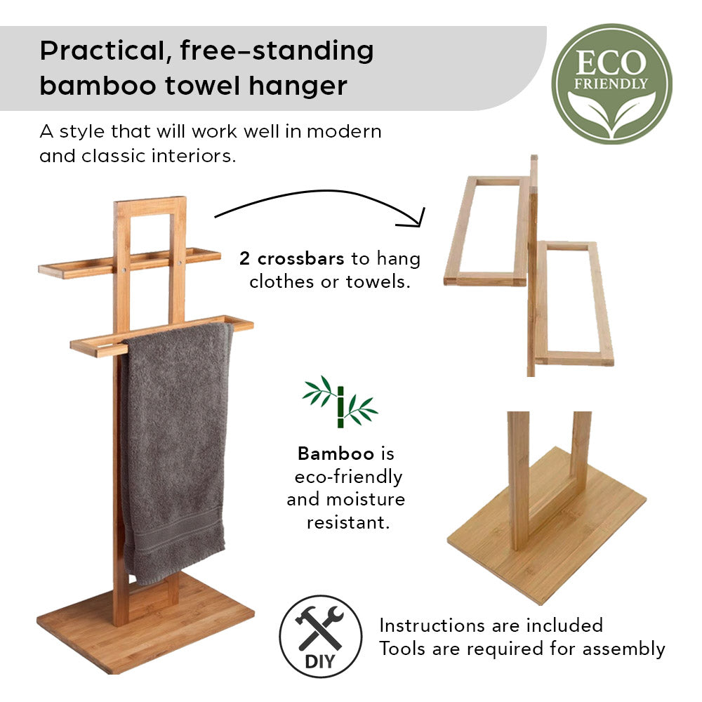 Bambus-Handtuchhalter mit 2 Ebenen auf Ständer – umweltfreundlich