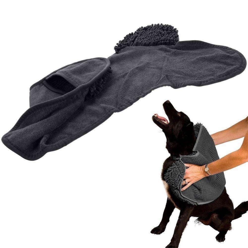 Toalla de secado para mascotas con dos bolsillos para las manos - Microfibra