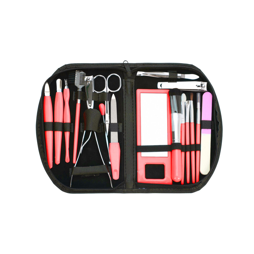 Maniküre- und Make-up-Pinsel-Set im PV-Etui – Set mit 19 Teilen