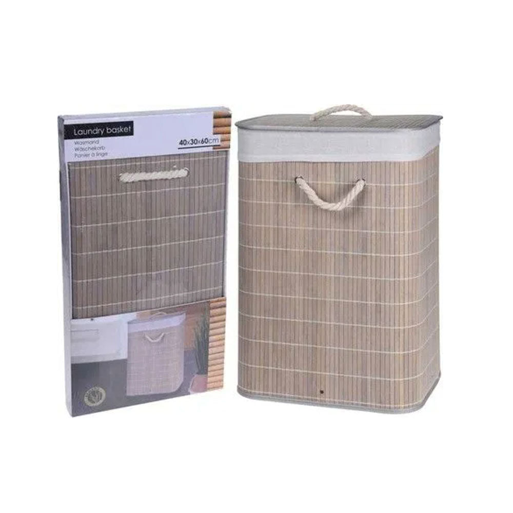Bambus-Wäschekorb mit Baumwollinnenseite und Seilgriffen – 72 l – Flatpack-Design