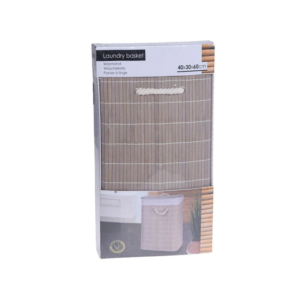 Bambus-Wäschekorb mit Baumwollinnenseite und Seilgriffen – 72 l – Flatpack-Design