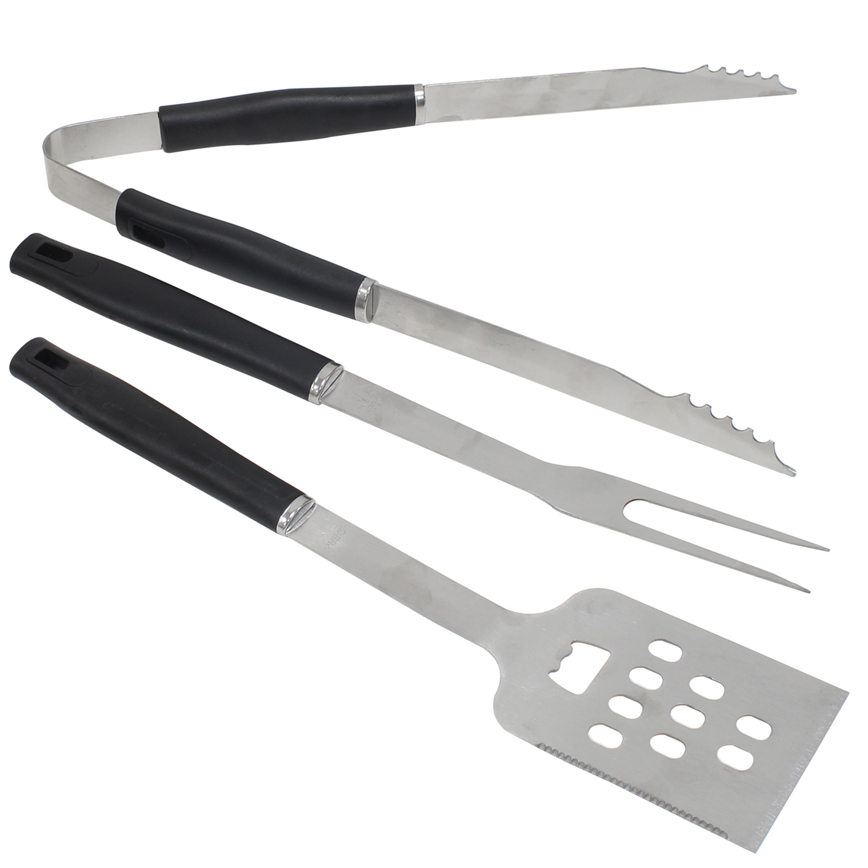 Juego de 3 herramientas Braai: tenedor, pinza y espátula de acero inoxidable