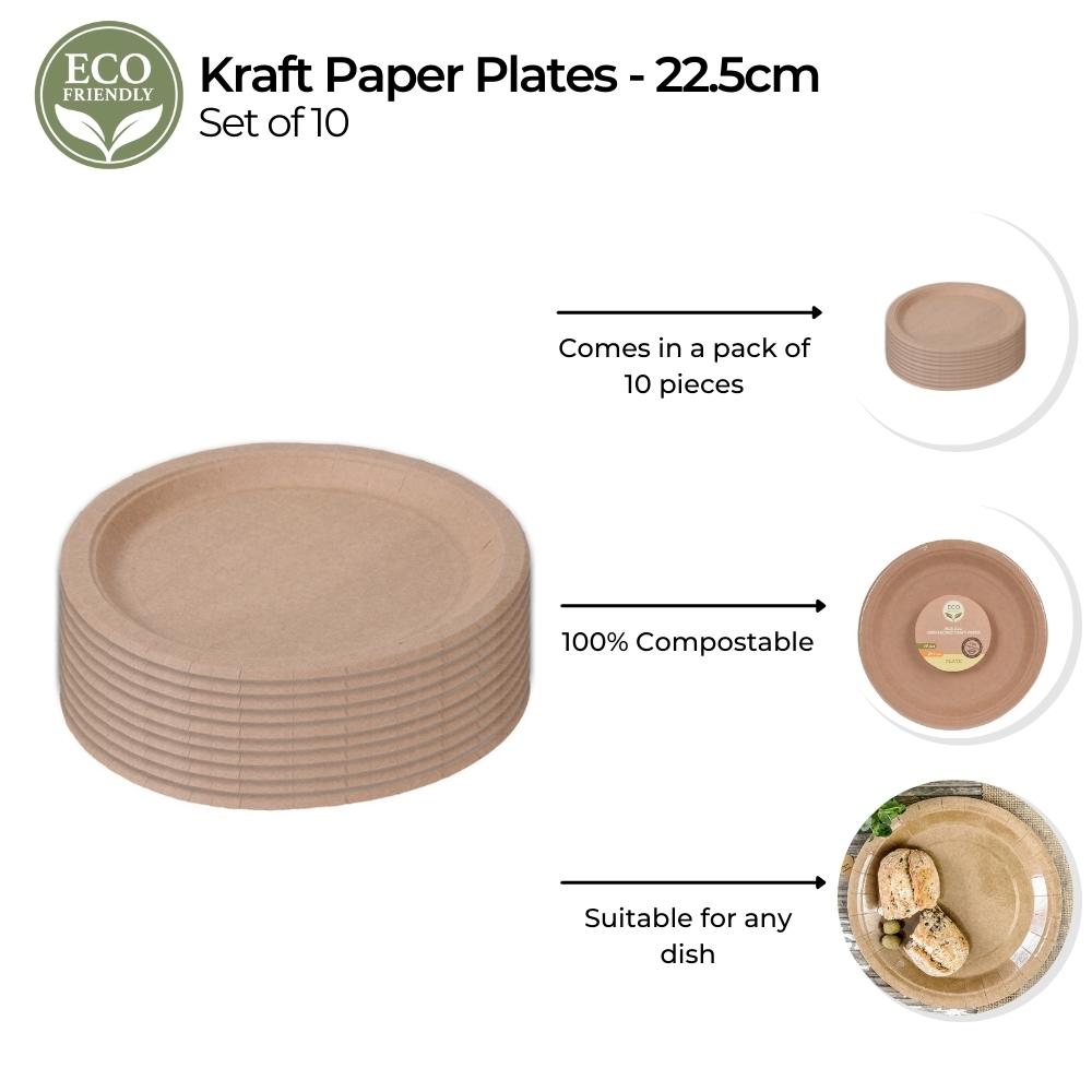 Platos de Papel Kraft - Juego de 10 Piezas - Biodegradables